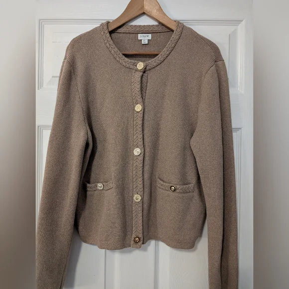 J.Crew Knit Button Lady Jacket Cardigan Sweater in Tan/Mushroom Size X Large - Picture 2 of 7